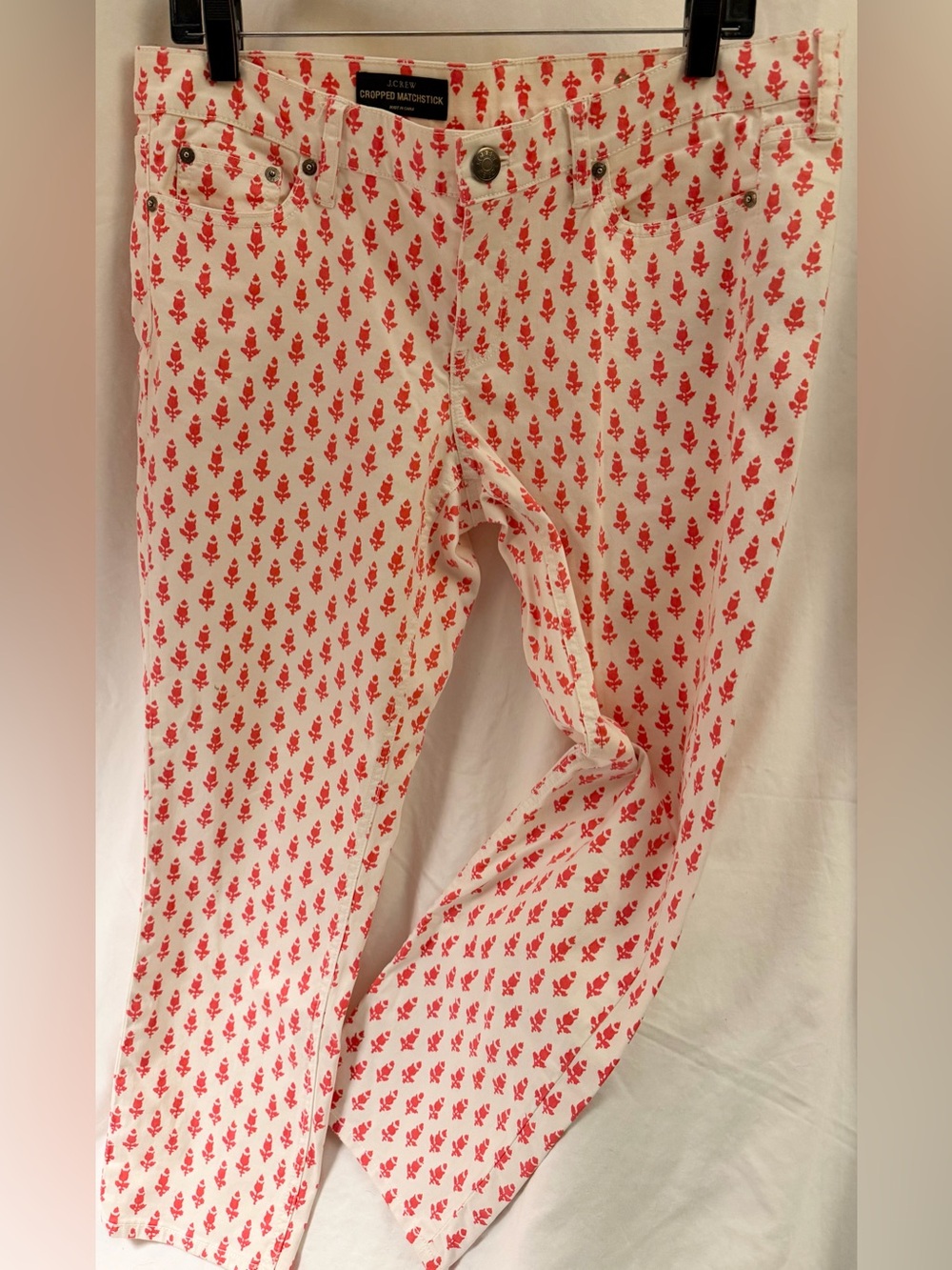 JCrew cropped matchstick size 32 pink and white summer denim